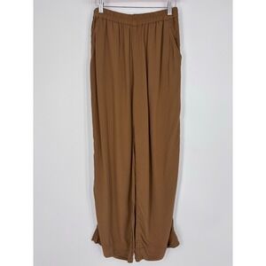 JW Anderson x Uniqlo Easy Wide Pants Womens S Brown Rayon Modal Ruffle Hem Flowy
